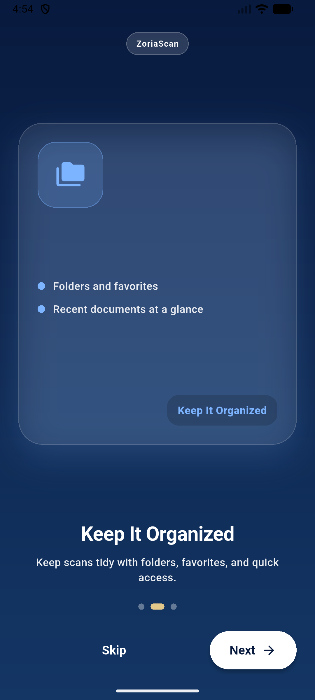 ZoriaScan düzenleme ve organizasyon ekranı